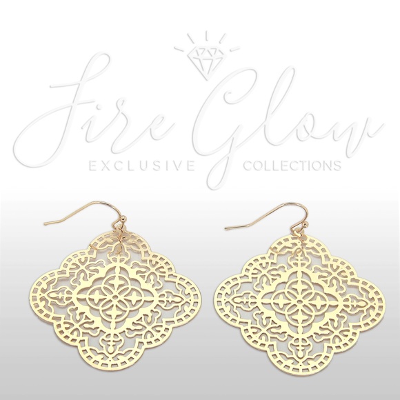 Fire Glow Jewelry - Boho Mandala Laser Cut Filigree Gold Tone Earrings